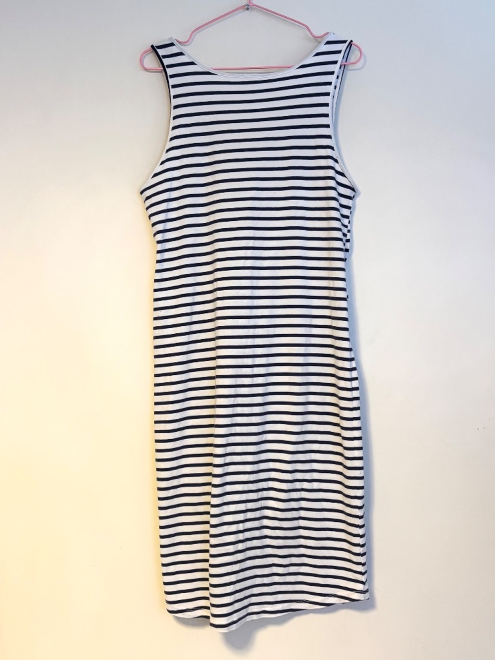 Monrow Sleeveless Scoop Neck Tie Front Cinched Midi Dress White Blue Womens L - Picture 2 of 4